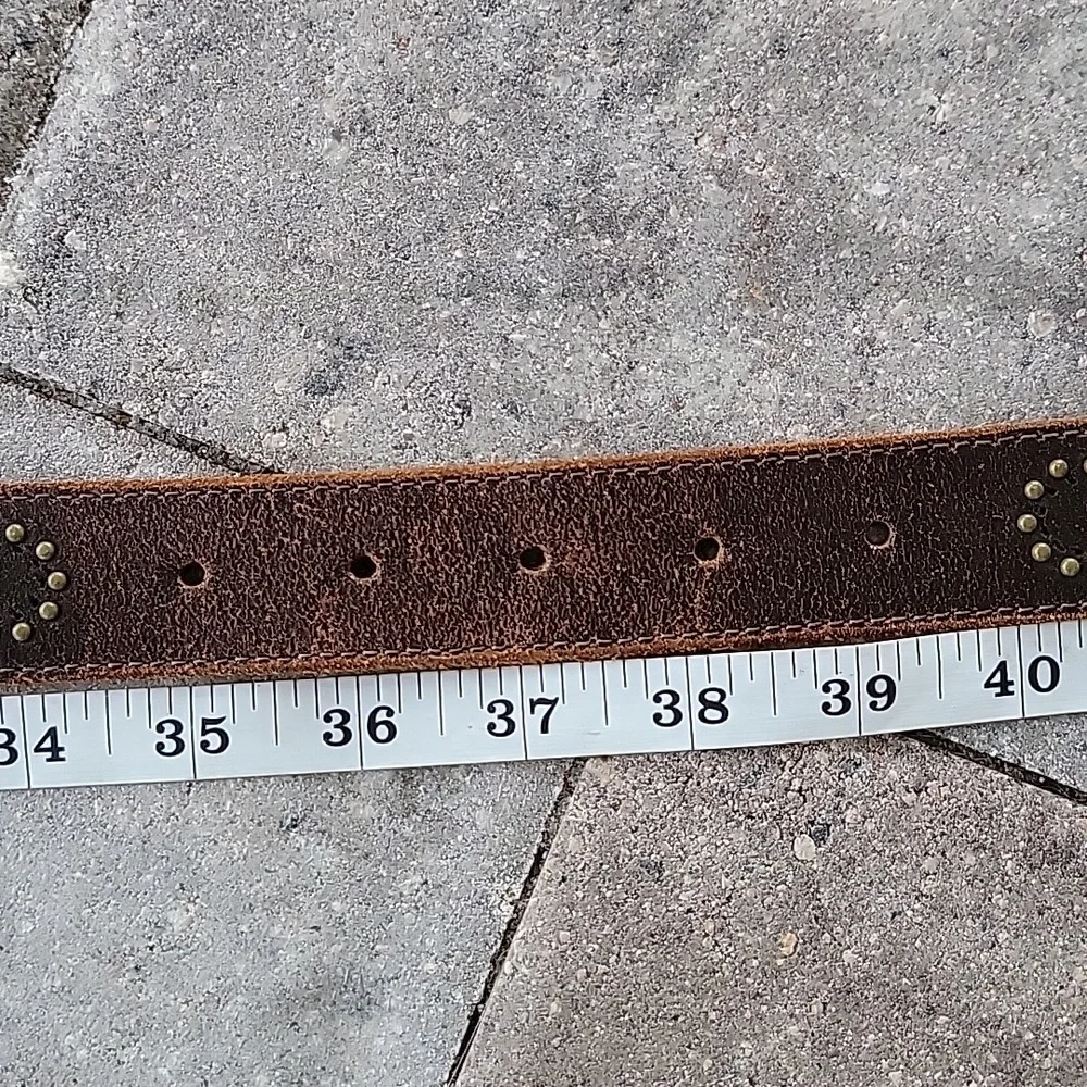 FRYE AND CO. Western Leather Belt with Antique Brass Hardware Sz L